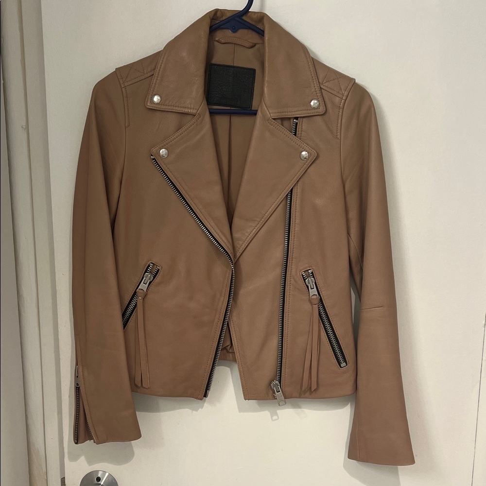 All Saints Camel Leather Biker Jacket